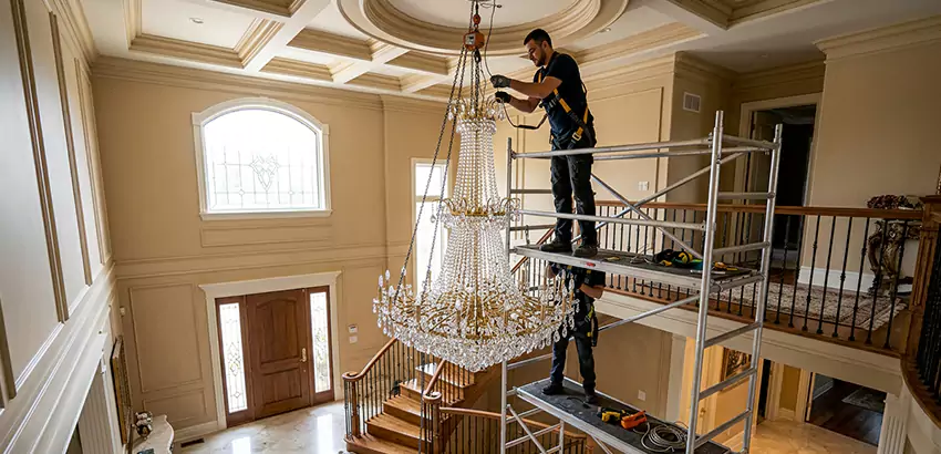 Two-Story Foyer Chandelier Installation in Lexington